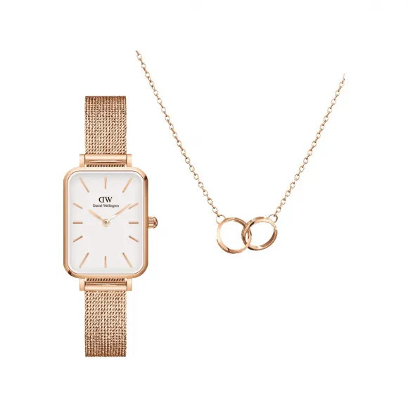 丹尼尔·惠灵顿/Daniel Wellington Quadro Pressed Melrose + Elan Unity Necklace 日本石英机芯 套装 DW00501137
