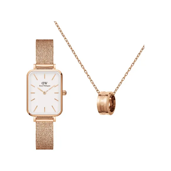 丹尼尔·惠灵顿/Daniel Wellington Quadro Pressed Melrose + Elan Necklace 日本石英机芯 套装 DW00501487