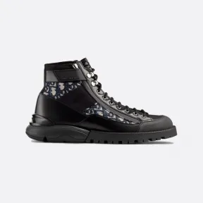 迪奥/Dior 军装风格靴子 黑色光滑牛皮革米色和黑色 Oblique 印花 3BO219YOF_H169_T38