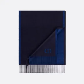 迪奥/Dior 双面围巾 蓝色和海军蓝色桑蚕丝CD Icon刺绣 93E0015DH001_C575_TU