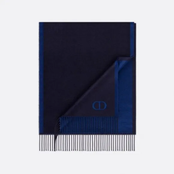 迪奥/Dior 双面围巾 蓝色和海军蓝色桑蚕丝CD Icon刺绣 93E0015DH001_C575_TU