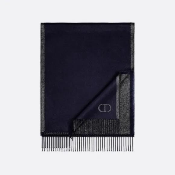 迪奥/Dior 双面围巾 海军蓝色和灰色桑蚕丝面料CD Icon标志 93E0015DH001_C578_TU