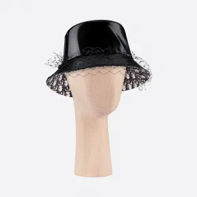 迪奥/Dior Teddy D Vinyl黑色窄帽檐渔夫帽 搭配面纱 95TDD923G135-C900