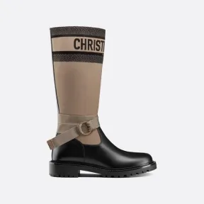 迪奥/Dior D-Major 靴子 灰褐色和黑色科技面料和黑色牛皮革 KDI611SCN_S46X_T34