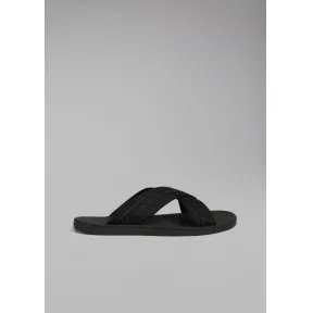 乔治阿玛尼/Giorgio Armani 徽标织物饰带人字拖搭配皮革细节 11510818vf