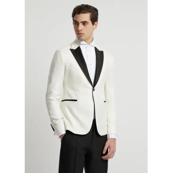 安普里奥·阿玛尼/Emporio Armani 缎面翻领粘胶纤维修身无尾礼服 41866199ui