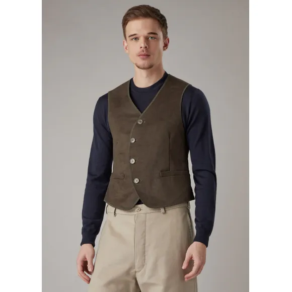 乔治阿玛尼/Giorgio Armani 圆形纽扣门襟棉质鼹鼠皮马甲 41878174wg