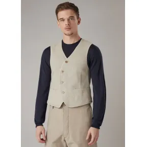 乔治阿玛尼/Giorgio Armani 圆形纽扣门襟成衣水洗篮纹亚麻马甲 41878175oi