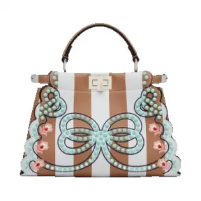 芬迪/Fendi 女士棕色和浅蓝色MINI PEEKABOO帆布包袋 8BN244 9GP F02EZ