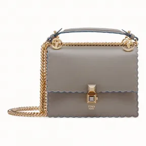 芬迪/Fendi KAN I SMALL_灰色皮革迷你手袋 8M0381 A18 QF0YPP