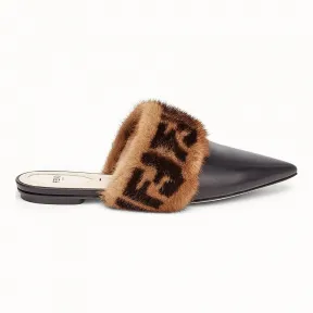 芬迪/Fendi 木底皮鞋_黑色皮革木屐 8R6770 A3S QF13ND