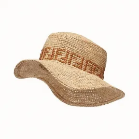 芬迪/Fendi 米色拉菲草渔夫帽 FXQ789ABCMF0RQ0