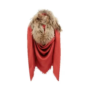 芬迪/Fendi SHAWL WITH FUR真丝羊毛混纺披巾 FXT100 9PD F0XD7