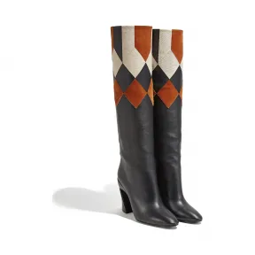 菲拉格慕/Salvatore Ferragamo 拼接雕塑感鞋跟靴子 01Q460_720372