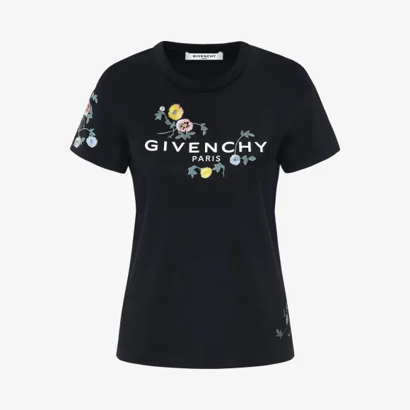 纪梵希/Givenchy 女士 花卉印花刺绣修身T恤 BW705Z3Z2P-001