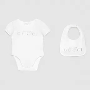 古驰/Gucci 我的第一件两件套礼物套装，配有短袖连体衣和围兜 256676 X3581 9071