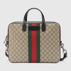 古驰/Gucci 饰条纹织带高级人造帆布公文包 387102 KHNGN 9692