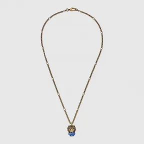 古驰/Gucci 水晶装饰狮头吊坠项链 412885 J1D50 4068