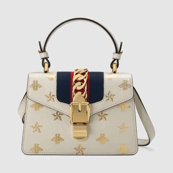 古驰/Gucci Sylvie系列蜜蜂星星皮革迷你手袋 470270-DJ2SG-8963
