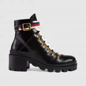 古驰/Gucci Sylvie系列织带装饰皮革及踝靴 481156-DKS30-1159