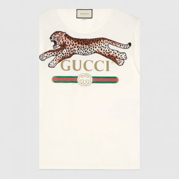 古驰/Gucci 饰美洲豹Gucci标识超大造型T恤 493117 X9X99 9169