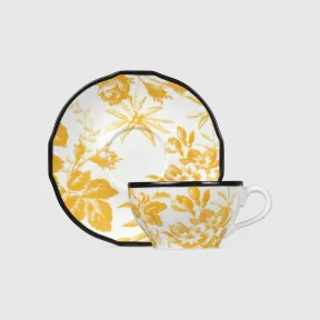 古驰/Gucci 腊叶印花小杯和杯托（双套组） 黄色瓷质  498928-ZAH9R-7385