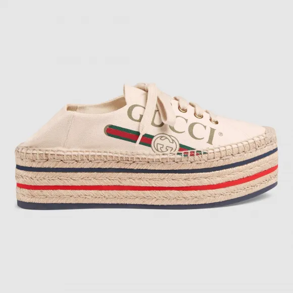 古驰/Gucci Gucci标识厚底草编鞋 525711 9SJ00 9063