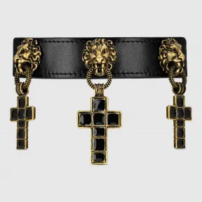 古驰/Gucci 饰十字架吊坠皮革颈圈 549233 J1547 8029