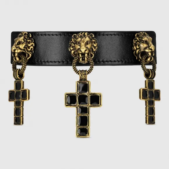 古驰/Gucci 饰十字架吊坠皮革颈圈 549233 J1547 8029