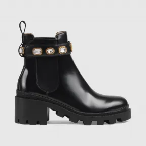 古驰/Gucci 饰带皮革踝靴 550036-DKS00-1000