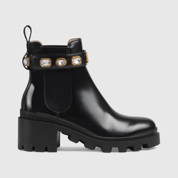 古驰/Gucci 饰带皮革踝靴 550036-DKS00-1000