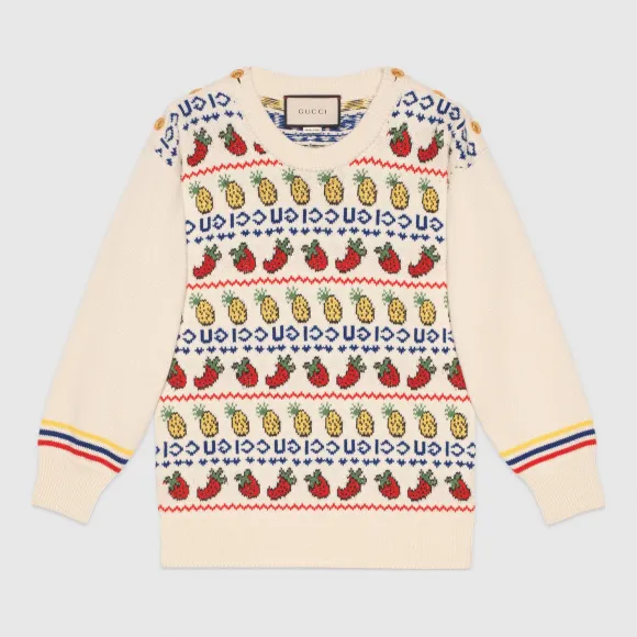 古驰/Gucci Gucci 菠萝和草莓图案针织上衣 574216 XKASB 9376