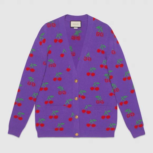 古驰/Gucci GG 樱桃提花羊毛针织开衫 579932 XKAWB 5353