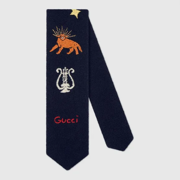 古驰/Gucci 刺绣羊毛领带 581584 4X206 4100