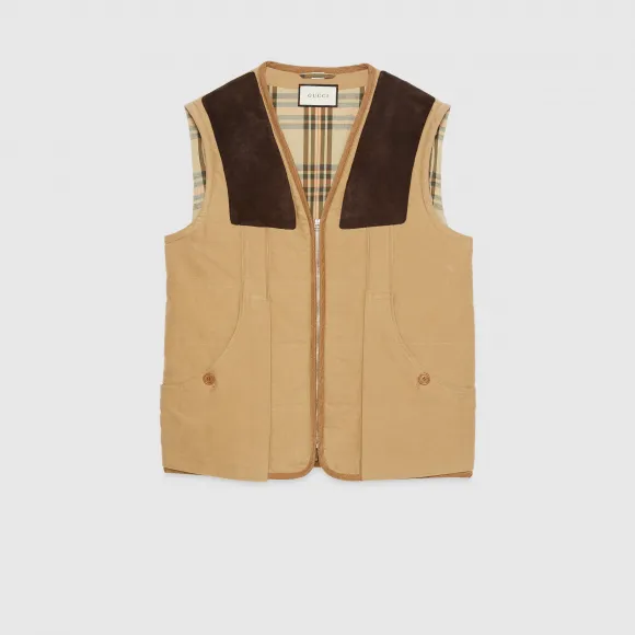 古驰/Gucci 饰麂皮斜纹棉布马甲 582751 Z8AC8 2135