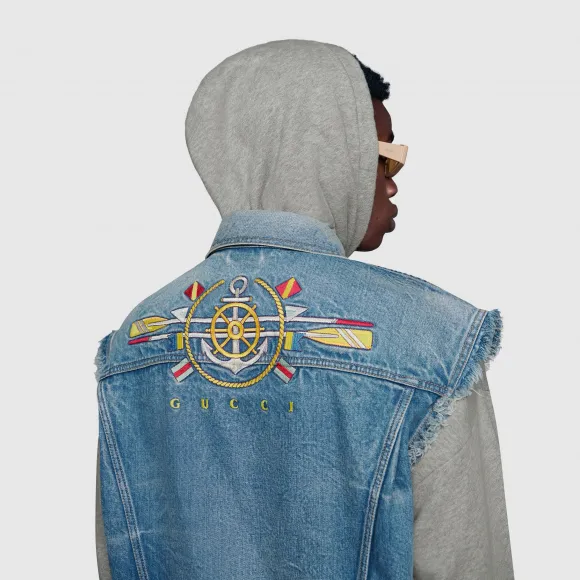古驰/Gucci 饰Gucci船锚刺绣牛仔马甲 599985_XDA1A_4206