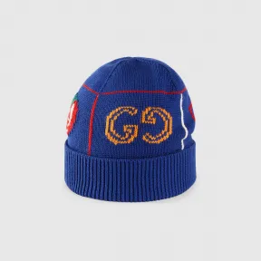 古驰/Gucci 儿童饰嵌花针织棉帽 蓝色和红色 女童 680008-4K105-4274