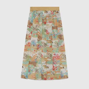 古驰/Gucci 中国新年系列提花百褶裙 金色和绿色 女士 686499-XKB8U-7257