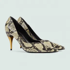 古驰/Gucci 女士蟒蛇纹印花中跟鞋 716687-UVE00-9719 