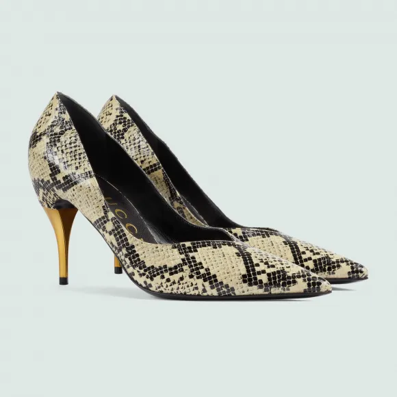 古驰/Gucci 女士蟒蛇纹印花中跟鞋 716687-UVE00-9719 