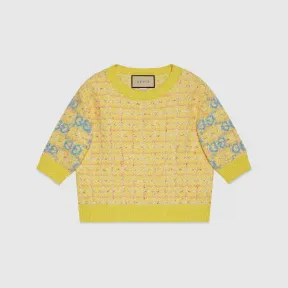 古驰/Gucci 黄色饰GG嵌花棉质上衣 749026-XKDCZ-7782