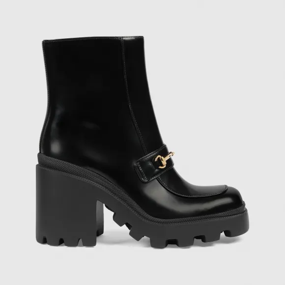 古驰/Gucci 黑色皮革饰马衔扣女靴 750589-AACAT-1000