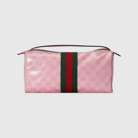 古驰/Gucci 粉色和深粉色GG水晶帆布饰织带洗漱包 759689-FACI0-5848