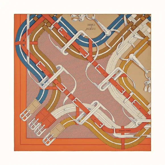 爱马仕/Hermes “细节图之马嚼锁环衬衫”90厘米水洗方巾 H073414S-19