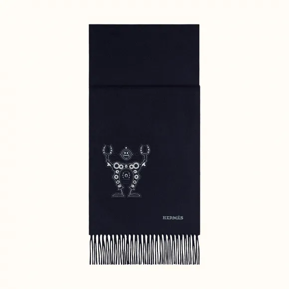 爱马仕/Hermes “蹄铁匠先生”皮革拼贴细节围巾 H393765T-01