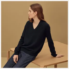 爱马仕/Hermes 黑色 “Voyage”V领套头衫 H992622DF5H38