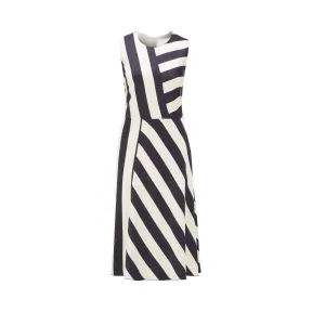雨果博斯/Hugo Boss 中长款拼接条纹皱褶绉纱连衣裙 50423954963