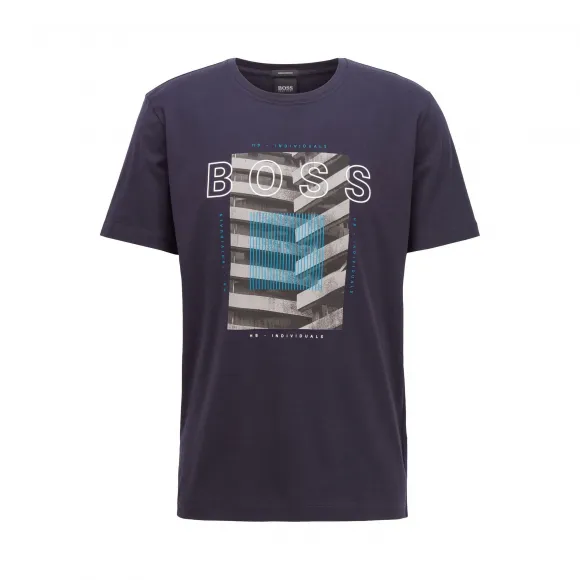 雨果博斯/Hugo Boss 男士照片印花丝光棉圆领 T 恤 hbas50427851402