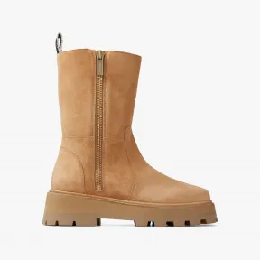 Jimmychoo/吉米周 BAYUFLAT-焦糖色软绒面革剪羊毛平底靴 BAYUFLATZVW121711