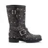 Jimmychoo/吉米周 黑色皮革机车靴，饰有图形星状点缀 BIKERESR010003